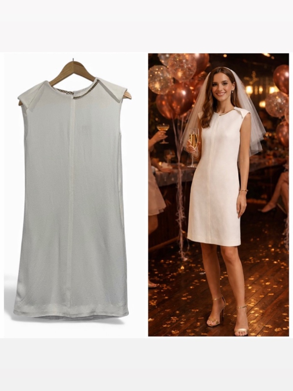 Victoria Beckham White Crepe Chain Detail Midi Dress UK 16 US 12 NWT ⚪️